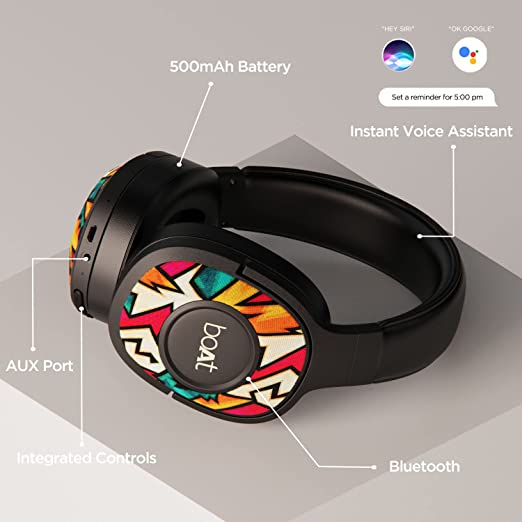 boAt Rockerz 550 Bluetooth Wireless Over Ear Headphones with Upto 20 Hours Playback, 50MM Drivers, Soft Padded Ear Cushions and Physical Noise Isolation with Mic (Black Symphony) boAt Rockerz 550 Bluetooth Wireless Over Ear Headphones with Upto 20 Hours Playback, 50MM Drivers, Soft Padded Ear Cushions and Physical Noise Isolation with Mic (Black Symphony)